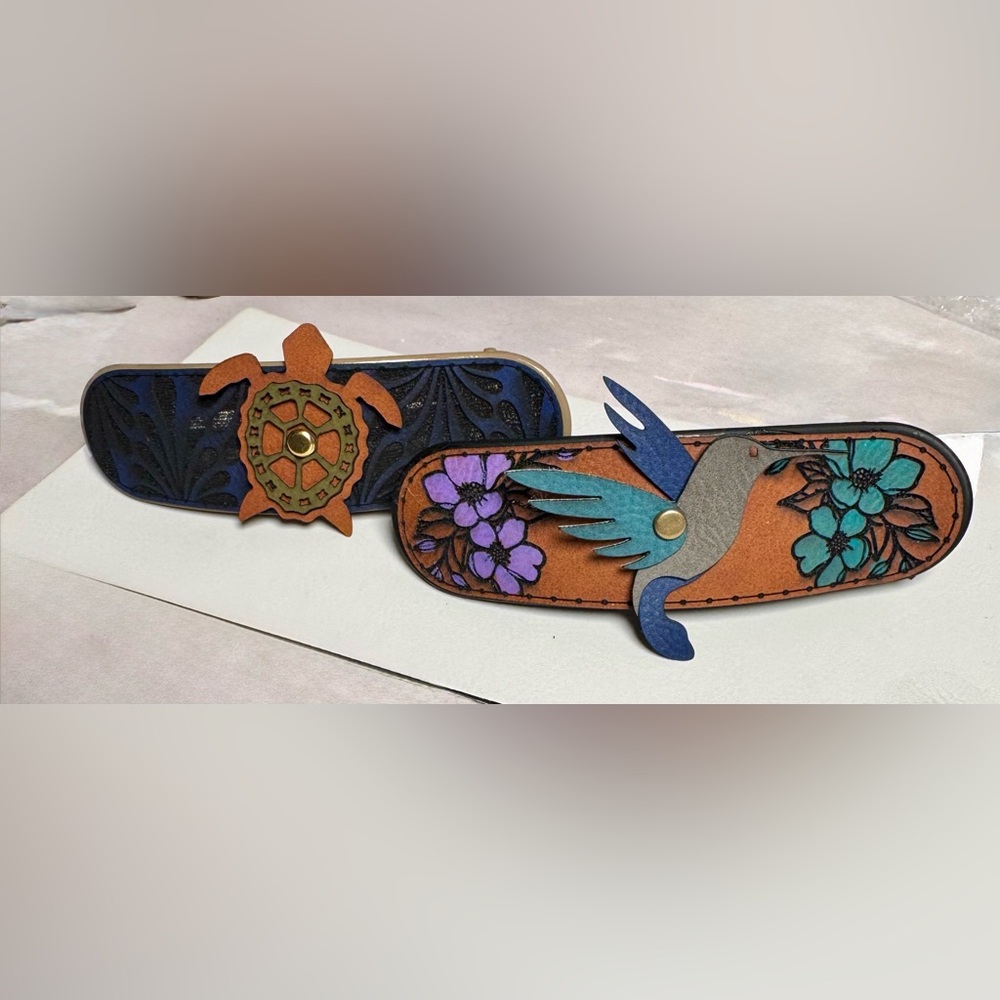 Handmade by me Leather Turtle or Hummingbird Hair Clip NEW made to order - Picture 7 of 14